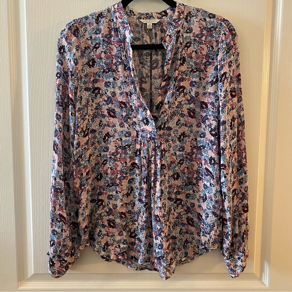 LUCKY BRAND Floral Popover Peasant V-Neck Blouse - S